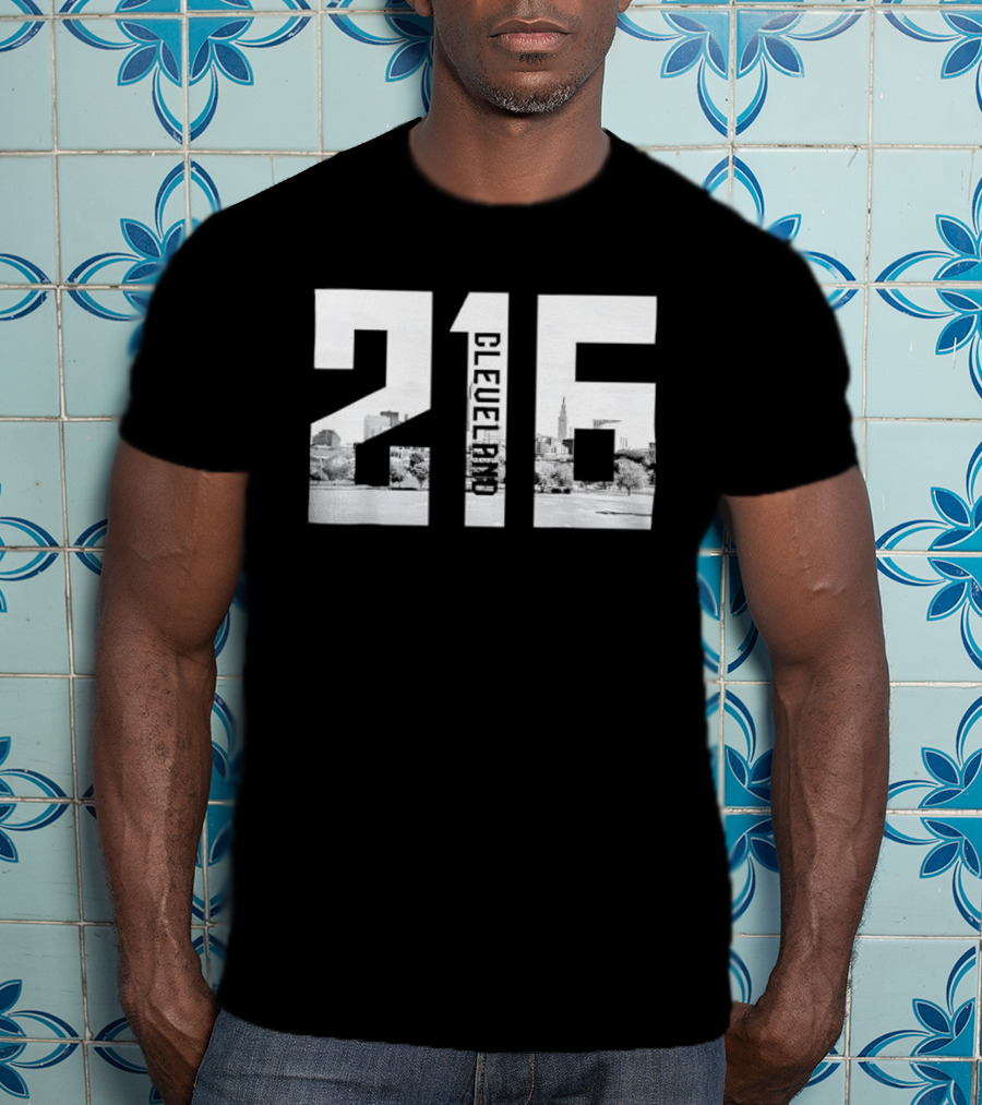 216 Cleveland Monochrome City Skyline Photo Cutout T-Shirt
