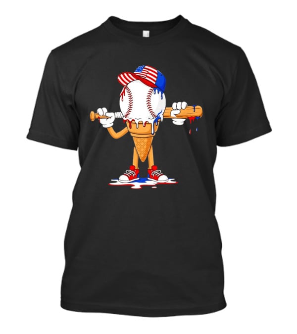 Patriotic Ice Cream Baseball Cone USA Flag Cap And Bat T-Shirt