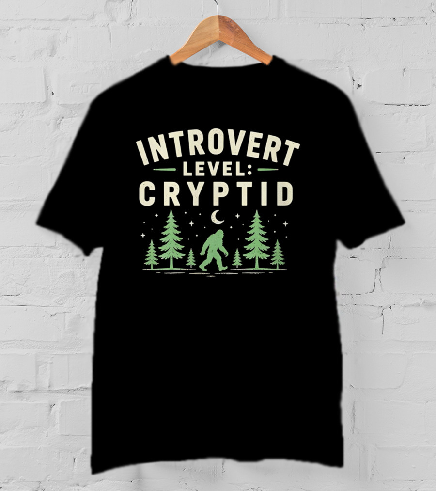 Introvert Level Cryptid Bigfoot Forest Moon Night Scene T-Shirt