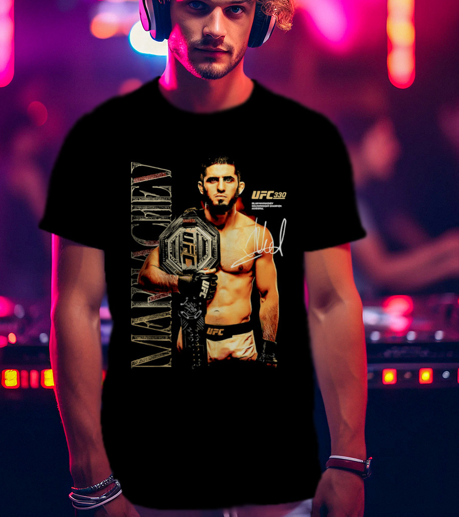 Islam Makhachev UFC Champion Signature Autograph Belt T-Shirt