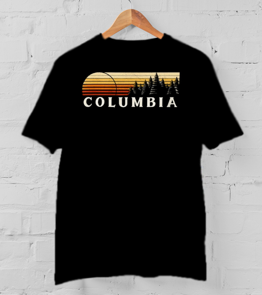 Columbia Sunset Pine Trees Forest Distressed T-Shirt