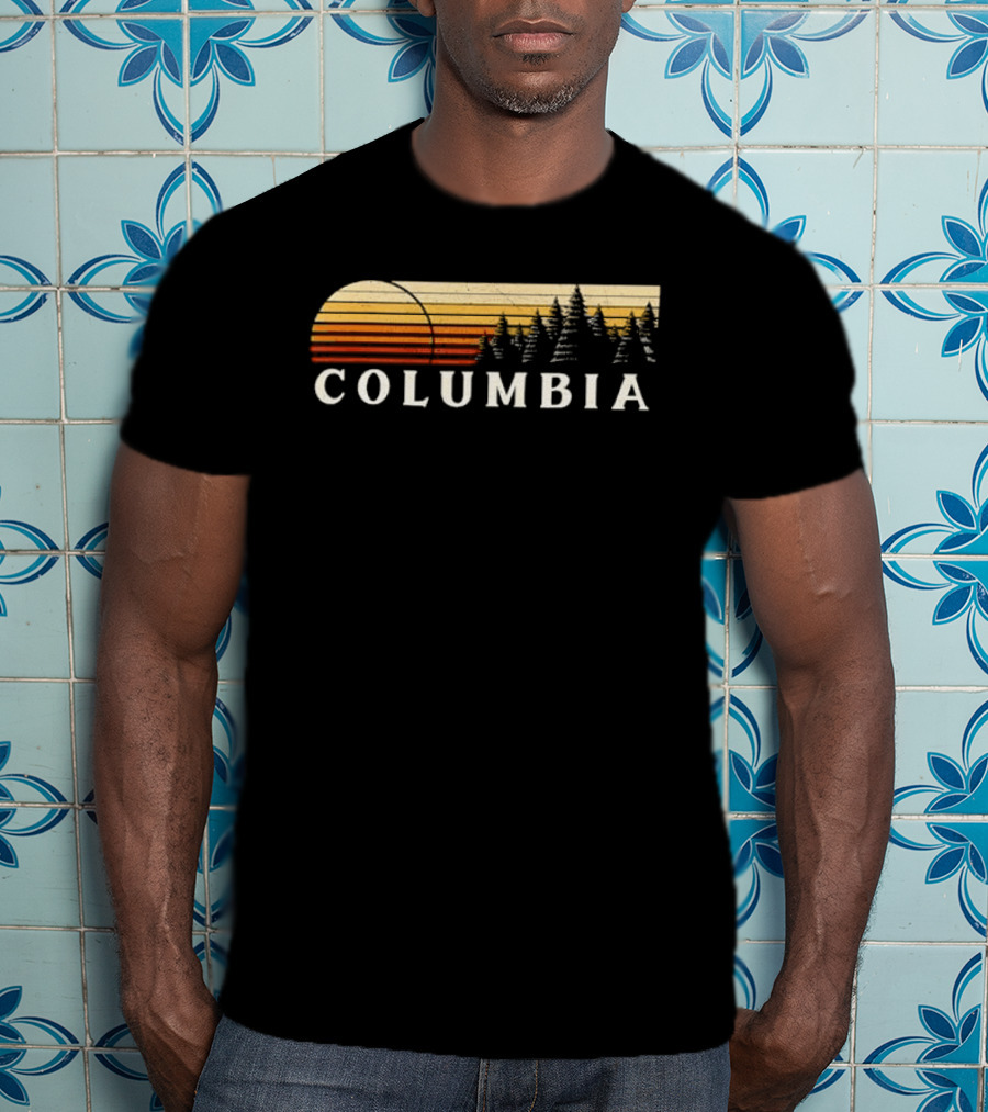 Columbia Sunset Pine Trees Forest Distressed T-Shirt