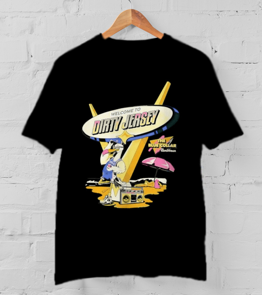 Philadelphia 76ers Welcome To Dirty Jersey Blue Collar Caribbean Cartoon Seagull Beach Boombox T-Shirt