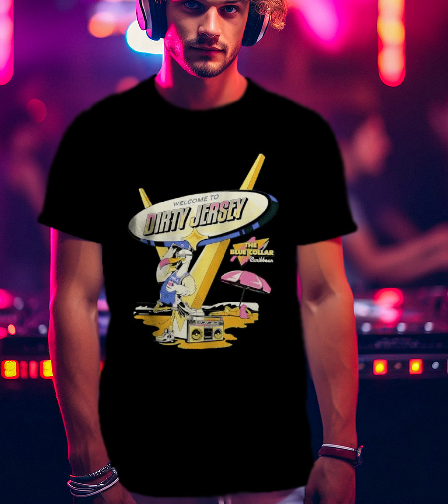 Philadelphia 76ers Welcome To Dirty Jersey Blue Collar Caribbean Cartoon Seagull Beach Boombox T-Shirt
