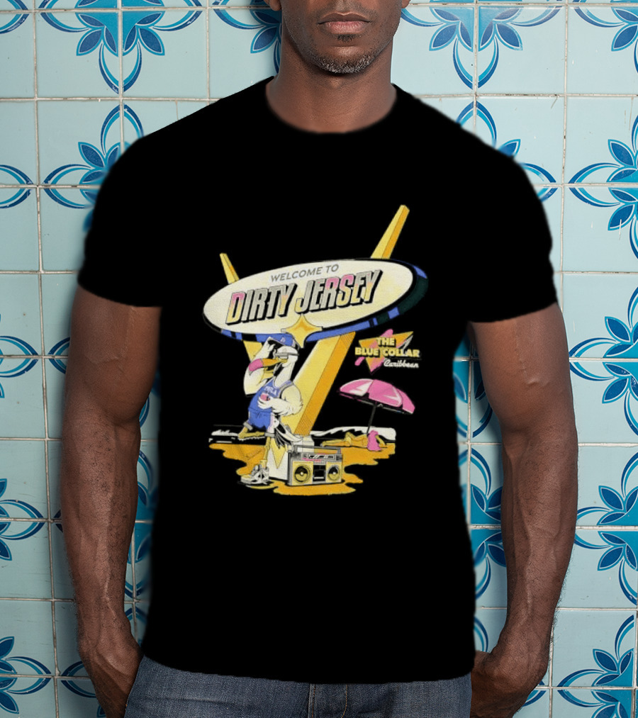Philadelphia 76ers Welcome To Dirty Jersey Blue Collar Caribbean Cartoon Seagull Beach Boombox T-Shirt