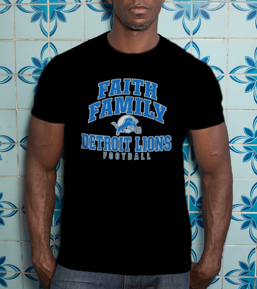 Faith Family Detroit Lions Football Helmet Silver Arc T-Shirt