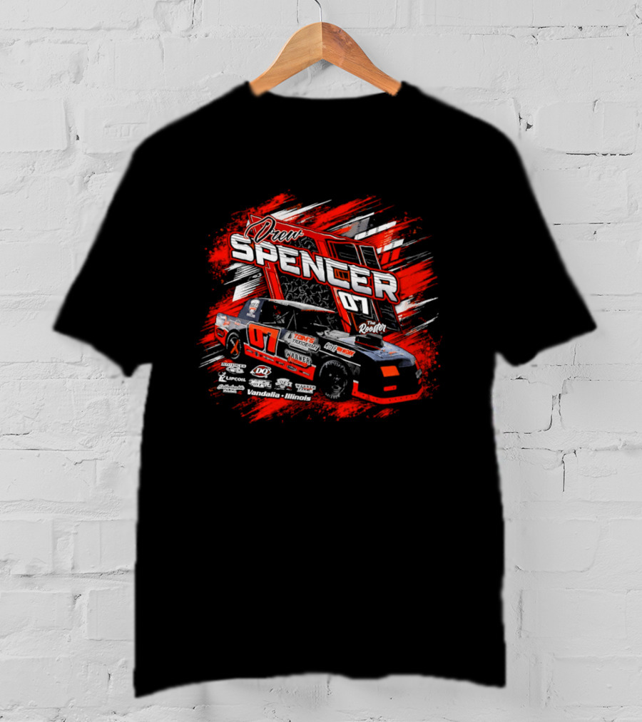 Drew Spencer 07 The Rooster Tom's Taxidermy Vandalia Illinois Racing Car T-Shirt