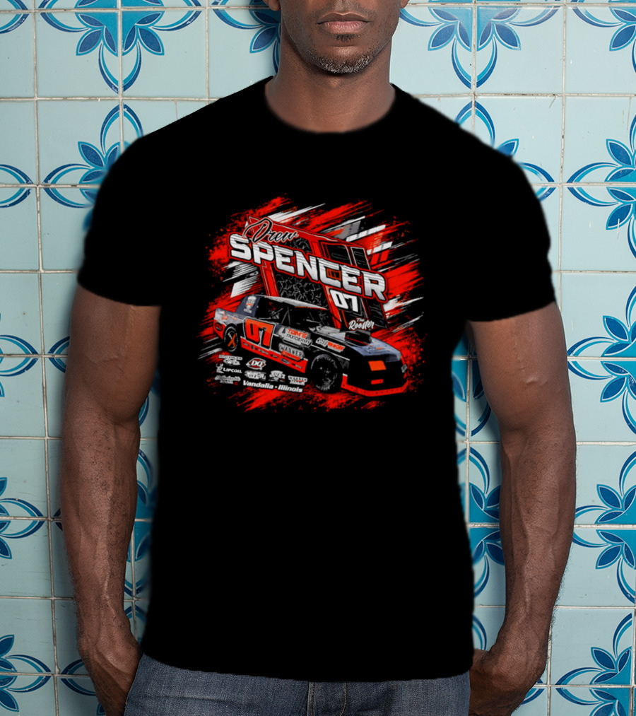 Drew Spencer 07 The Rooster Tom's Taxidermy Vandalia Illinois Racing Car T-Shirt