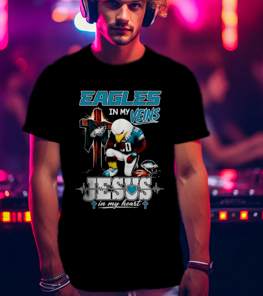 Eagles In My Veins Jesus In My Heart Kneeling Cross Football Helmet T-Shirt