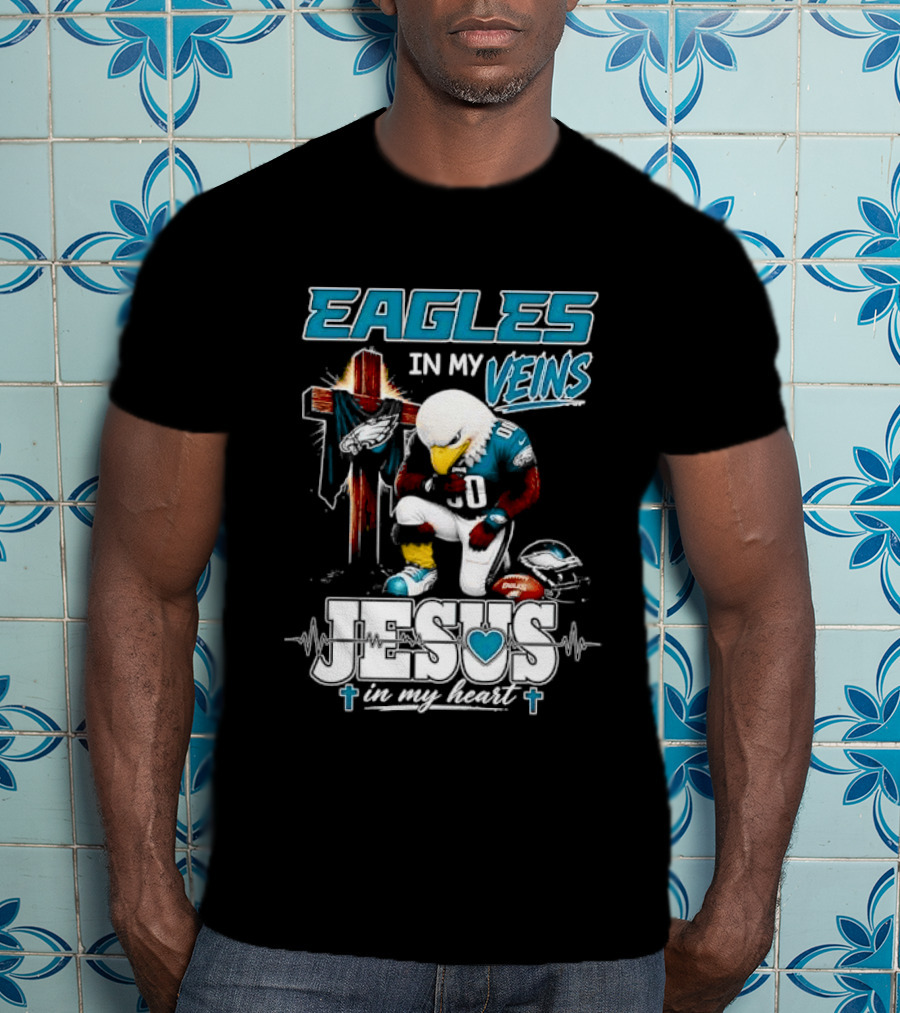 Eagles In My Veins Jesus In My Heart Kneeling Cross Football Helmet T-Shirt