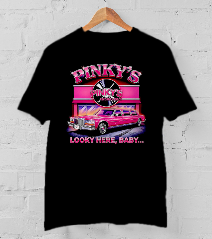 Pinky's Records And Discs Pink Limousine Looky Here Baby T-Shirt
