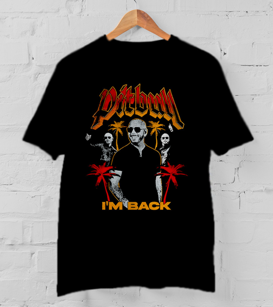 Pitbull I'M Back With Red And Orange Palm Trees T-Shirt