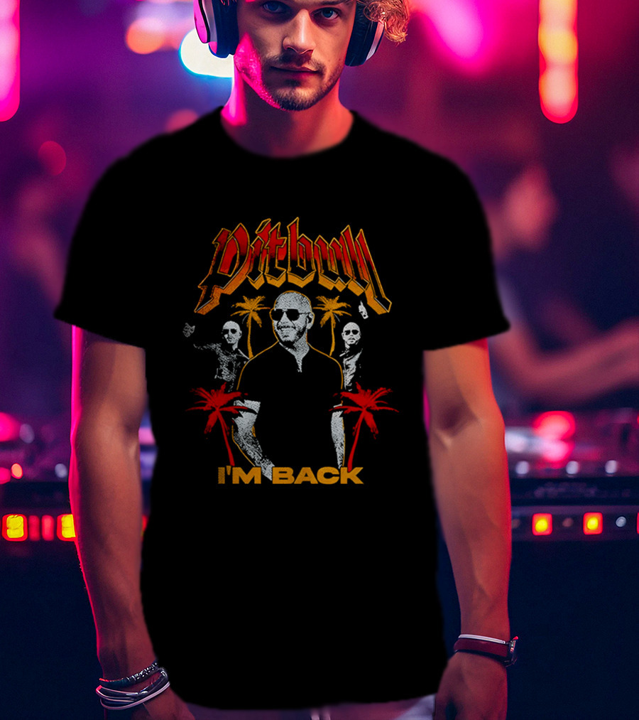 Pitbull I'M Back With Red And Orange Palm Trees T-Shirt