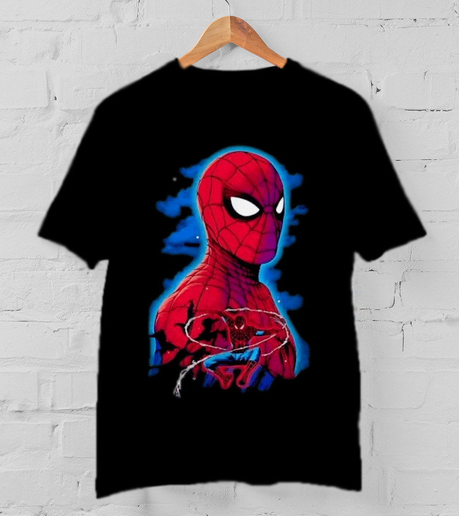Marvel Spider Man Bust Crouching Web Action Silhouette Clouds T-Shirt