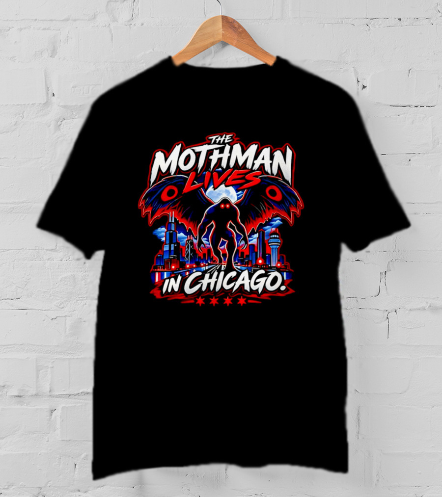 The Mothman Lives In Chicago Urban Legend Skyline Paranormal Mythology T-Shirt
