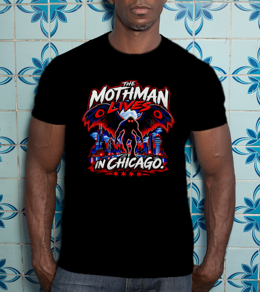 The Mothman Lives In Chicago Urban Legend Skyline Paranormal Mythology T-Shirt