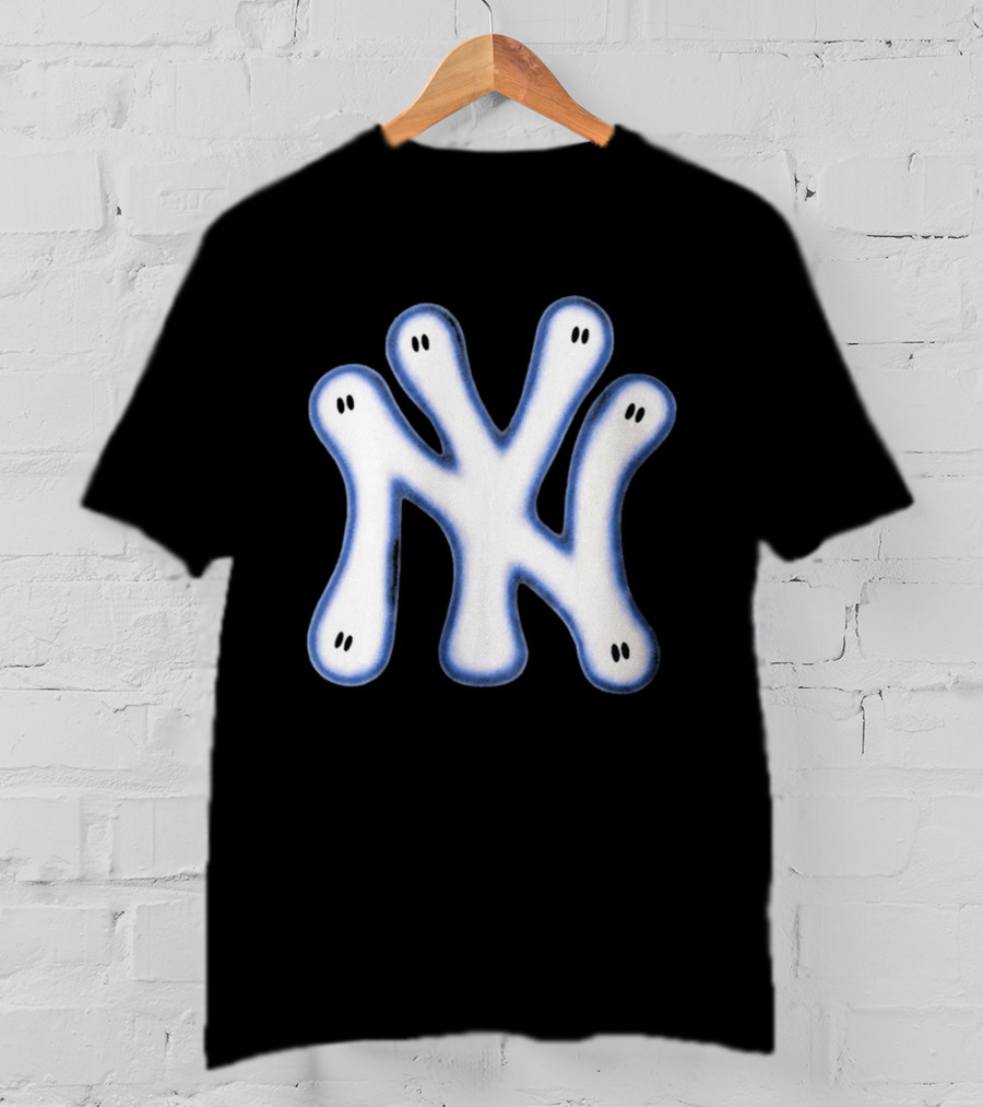 NY Yankees Wash Ghost Airbrush Logo Ghostly NY Yankees T-Shirt