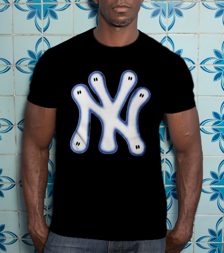 NY Yankees Wash Ghost Airbrush Logo Ghostly NY Yankees T-Shirt