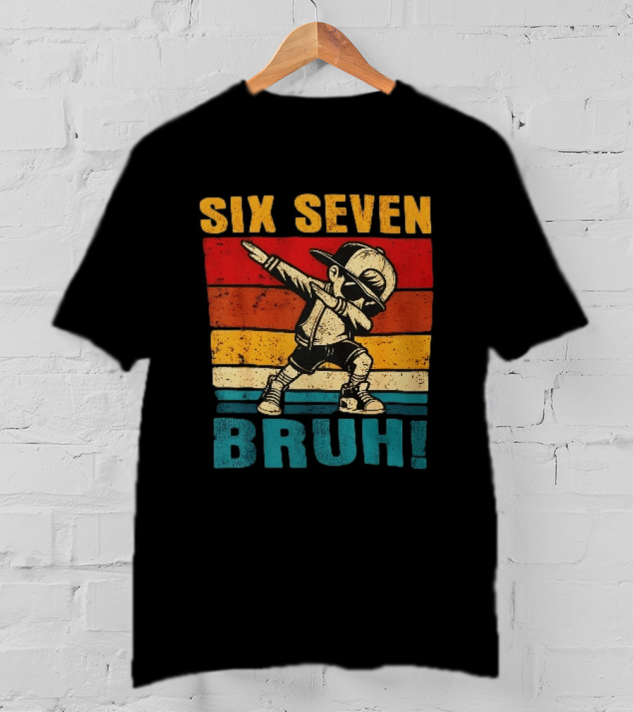 Six Seven Bruh Dabbing Vintage Stripes Kid Dance Cap T-Shirt