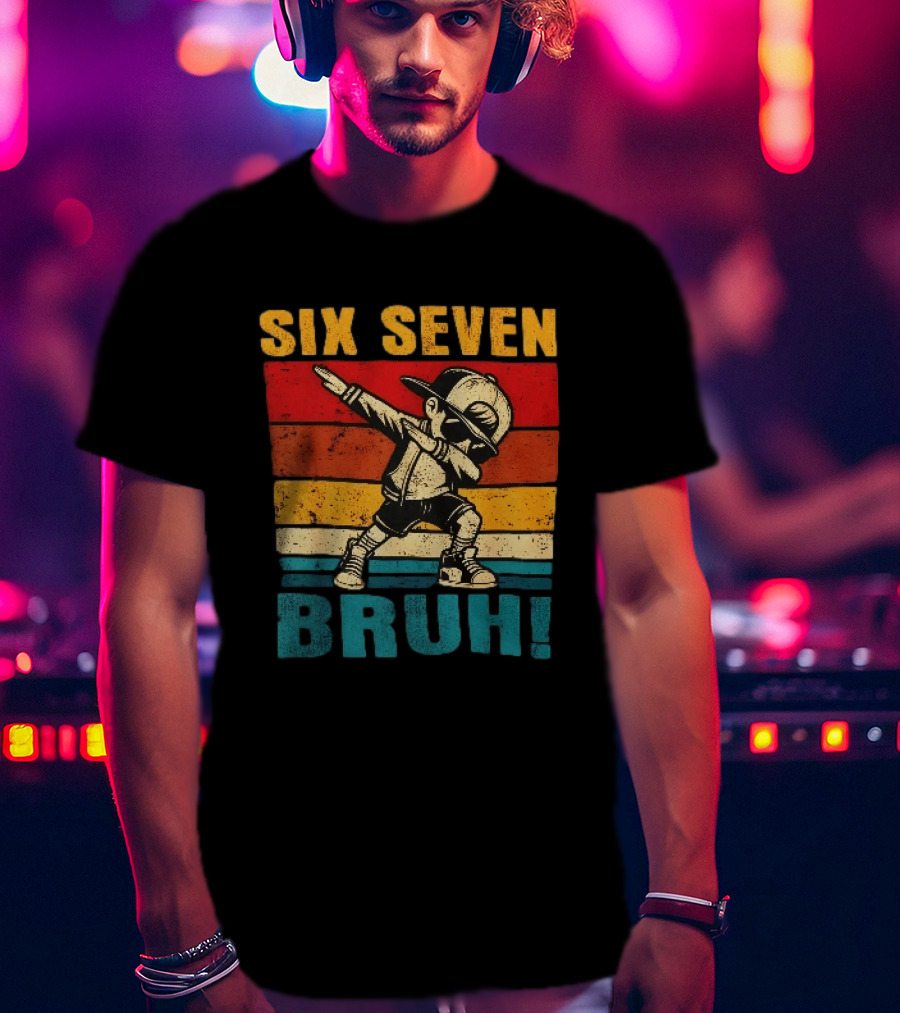 Six Seven Bruh Dabbing Vintage Stripes Kid Dance Cap T-Shirt