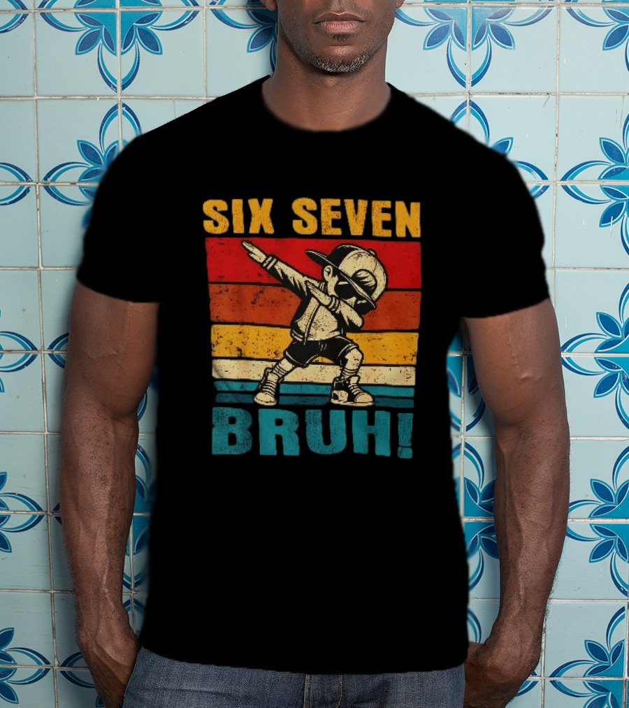 Six Seven Bruh Dabbing Vintage Stripes Kid Dance Cap T-Shirt