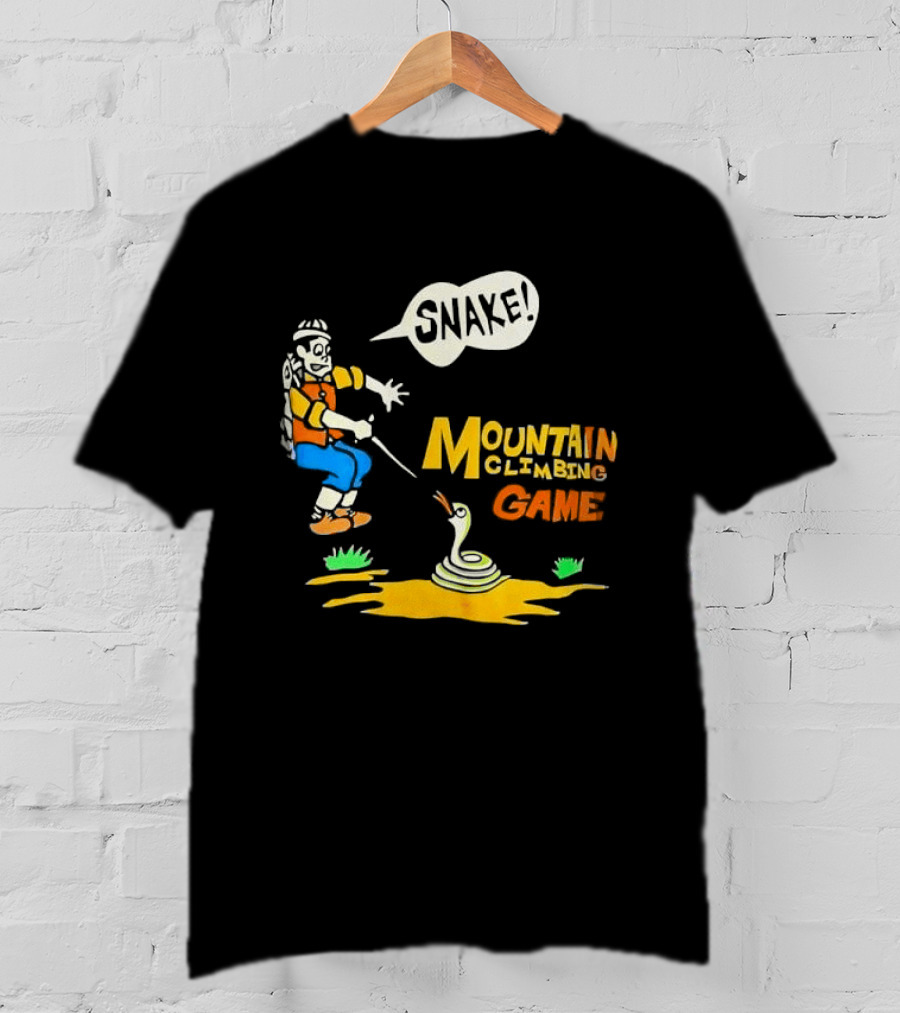 Snake Mountain Climbing Game Startled Climber Coiled Serpent Cartoon T-Shirt