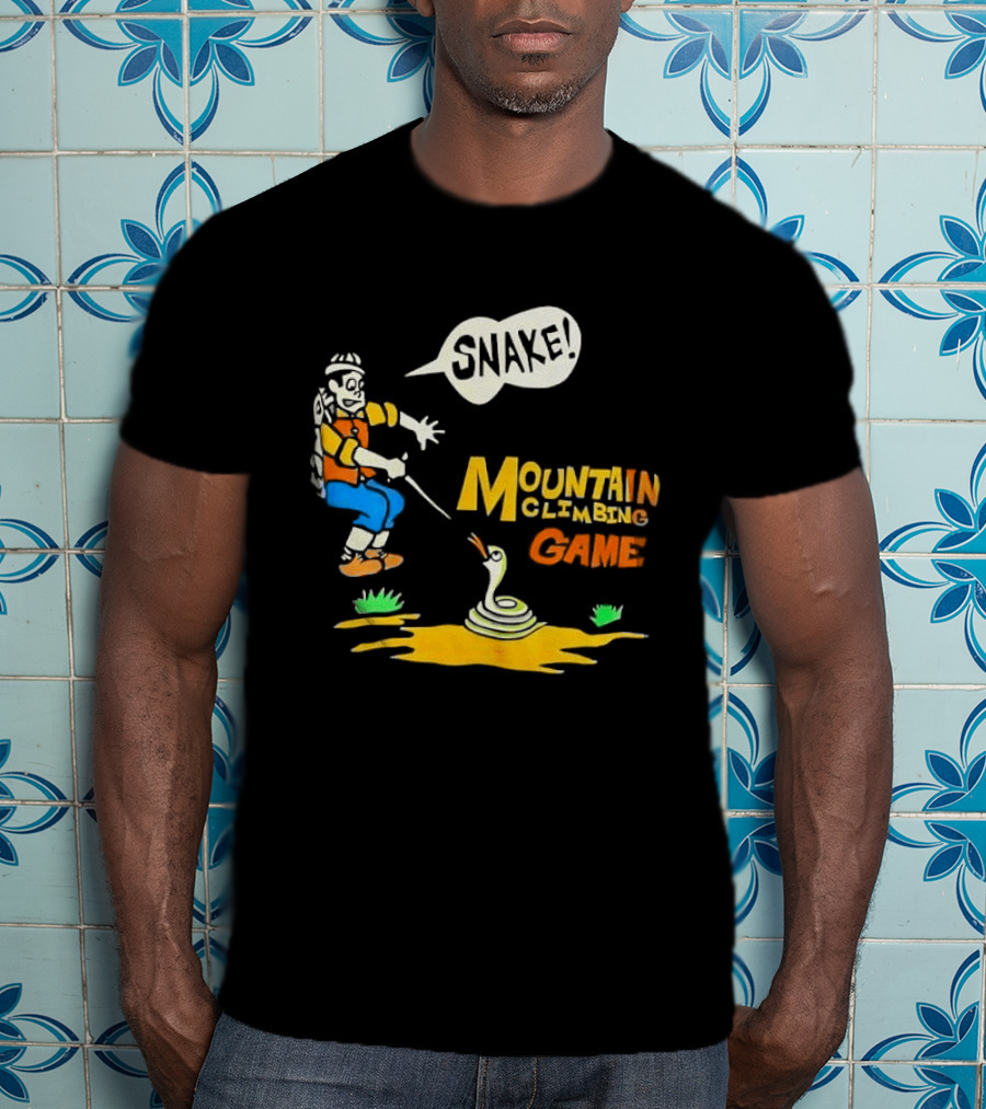 Snake Mountain Climbing Game Startled Climber Coiled Serpent Cartoon T-Shirt