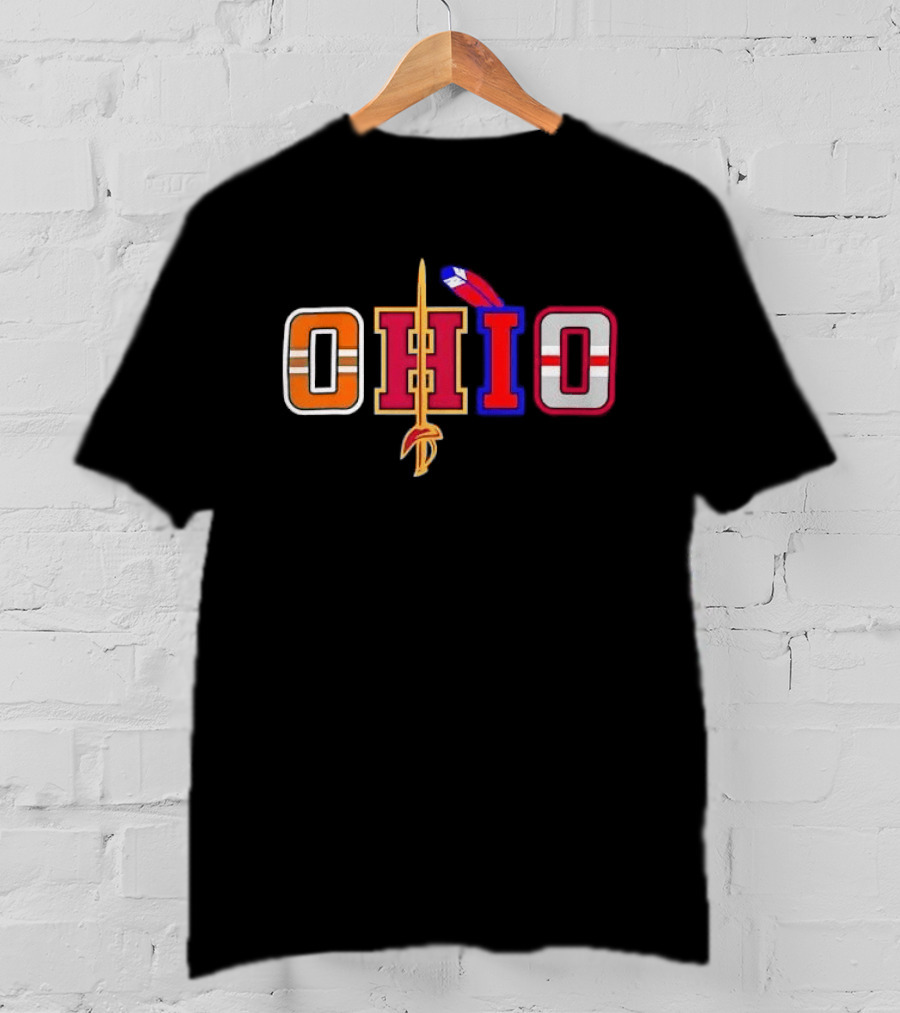Ohio Cleveland Sports Letter Block Sword Feather T-Shirt