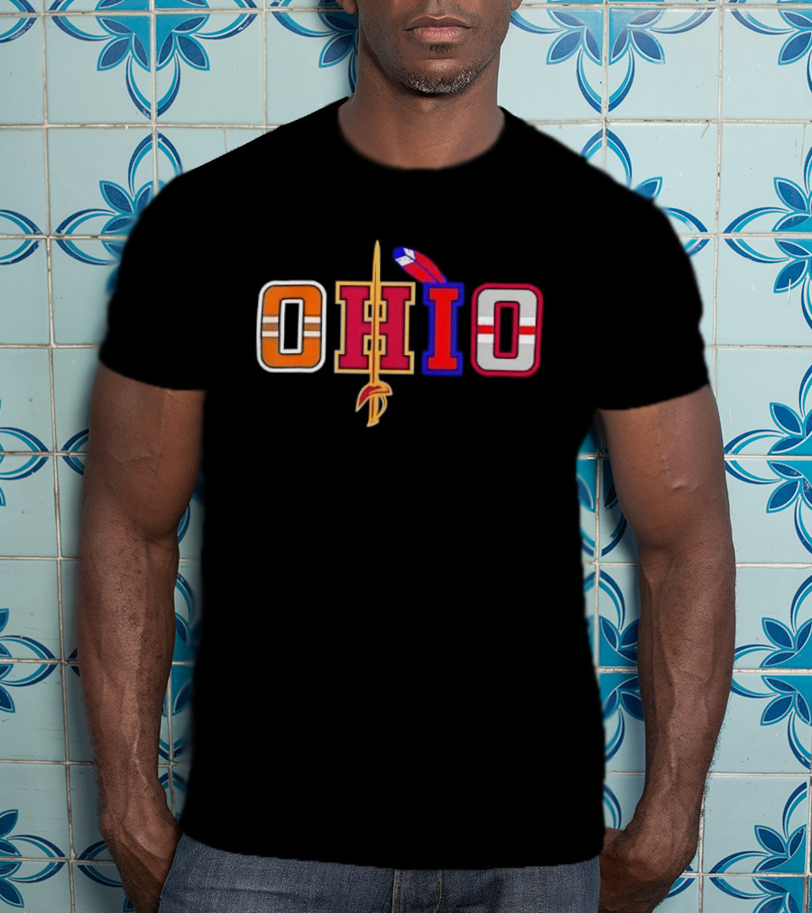 Ohio Cleveland Sports Letter Block Sword Feather T-Shirt