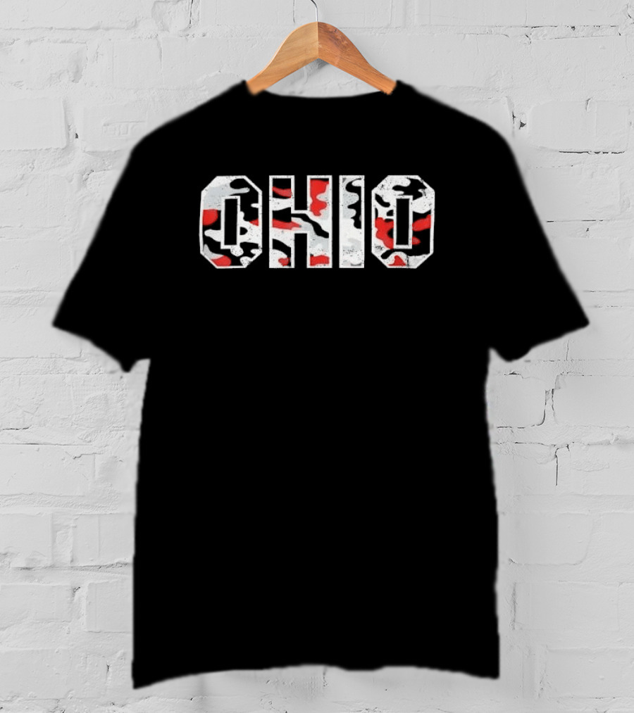 Ohio Distressed Camouflage Red Gray White Black Block T-Shirt