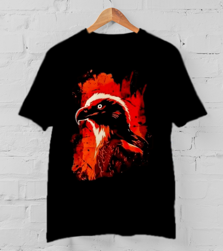 Stylized Bearded Vulture Head Fiery Orange Watercolor Art Bird Wildlife T-Shirt
