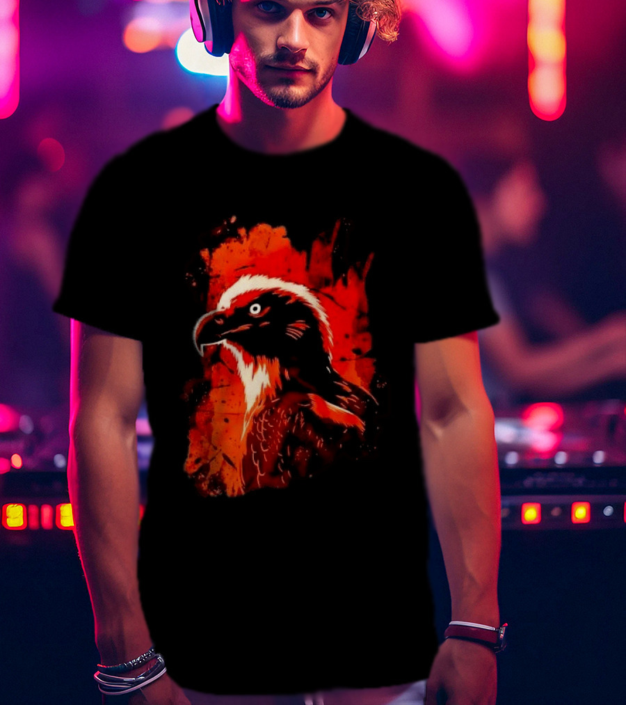 Stylized Bearded Vulture Head Fiery Orange Watercolor Art Bird Wildlife T-Shirt