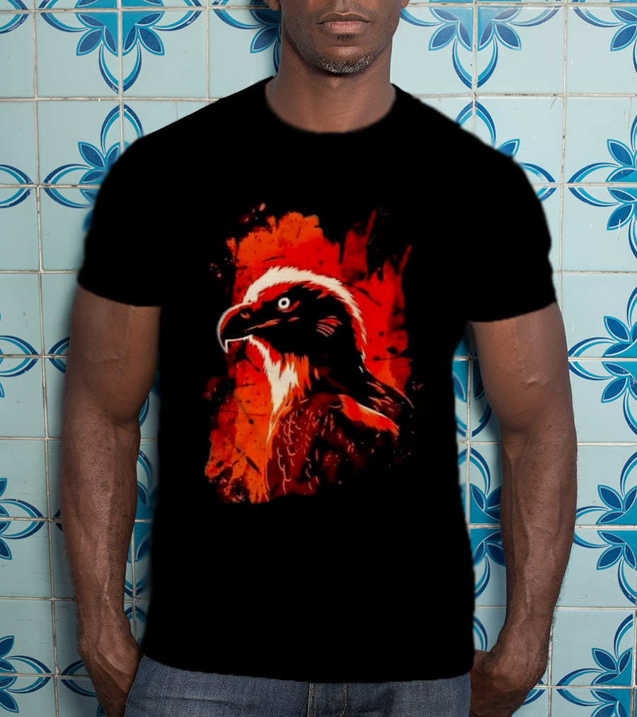 Stylized Bearded Vulture Head Fiery Orange Watercolor Art Bird Wildlife T-Shirt