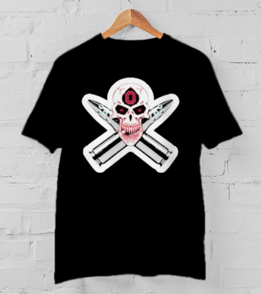 Ohio State Buckeyes Skull With Crossed Silver Bullets T-Shirt