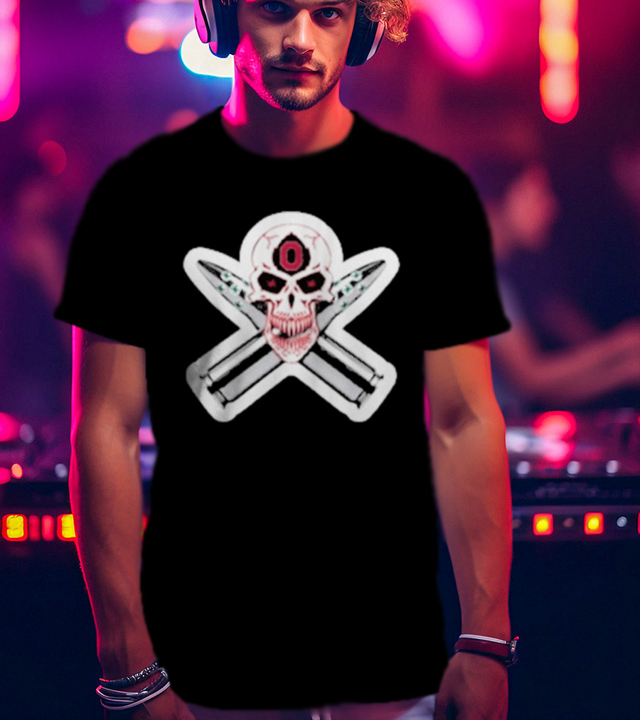 Ohio State Buckeyes Skull With Crossed Silver Bullets T-Shirt