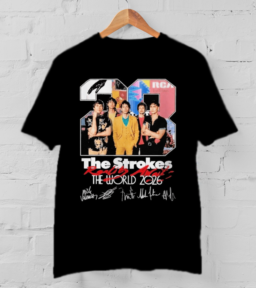 The Strokes Reality Awaits 2026 Tour RCA Vintage Band Signatures T-Shirt
