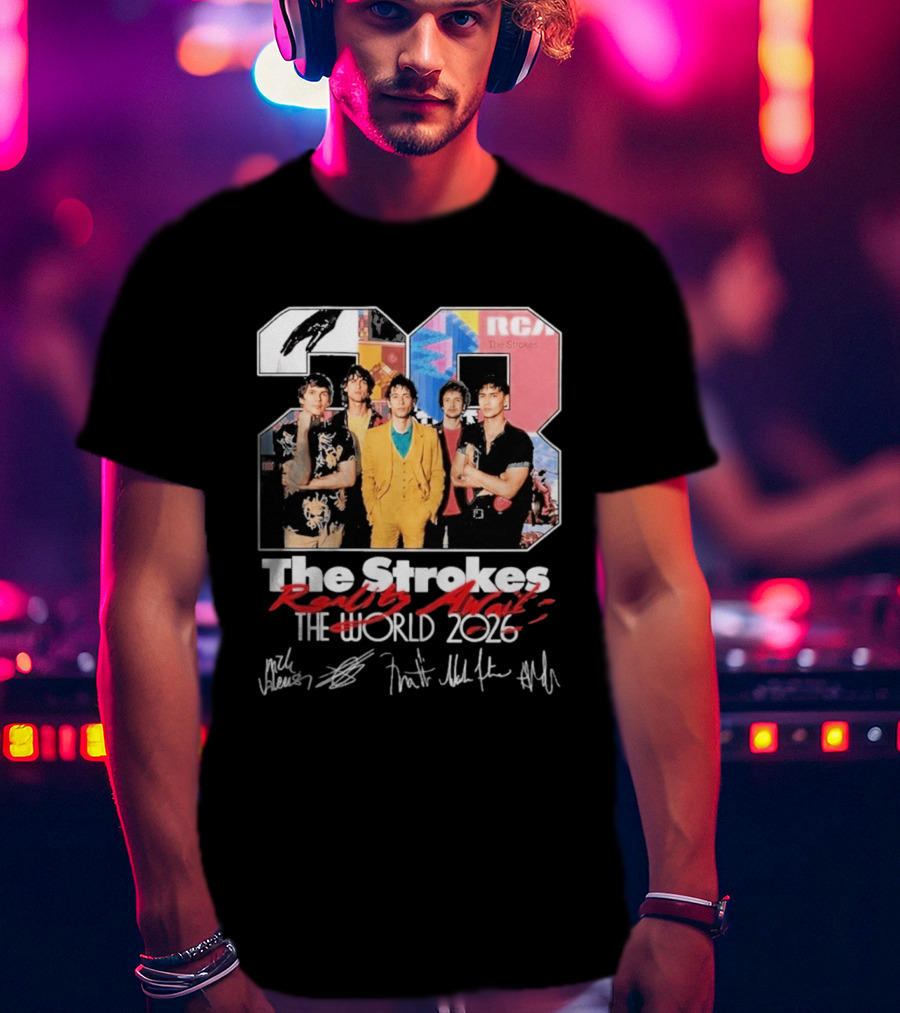 The Strokes Reality Awaits 2026 Tour RCA Vintage Band Signatures T-Shirt