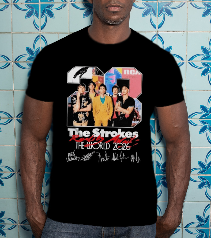 The Strokes Reality Awaits 2026 Tour RCA Vintage Band Signatures T-Shirt