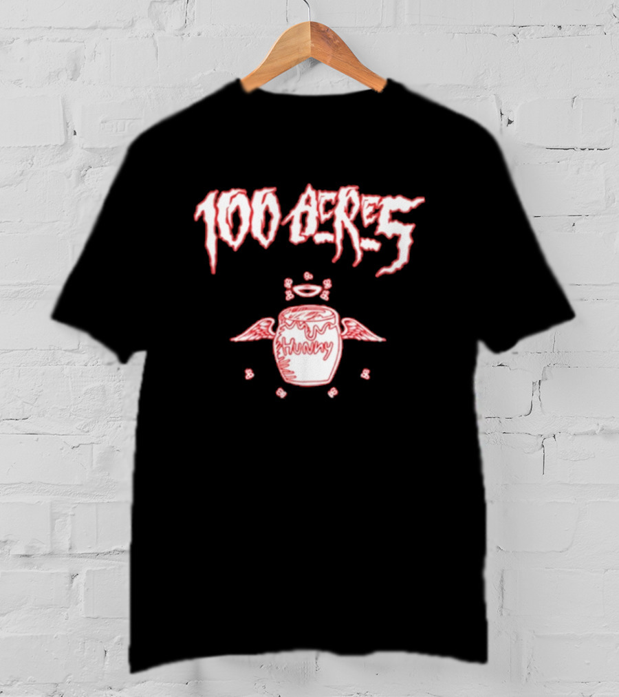 100 Acres Hunny Winged Honey Pot With Dripping Text And Doodles T-Shirt