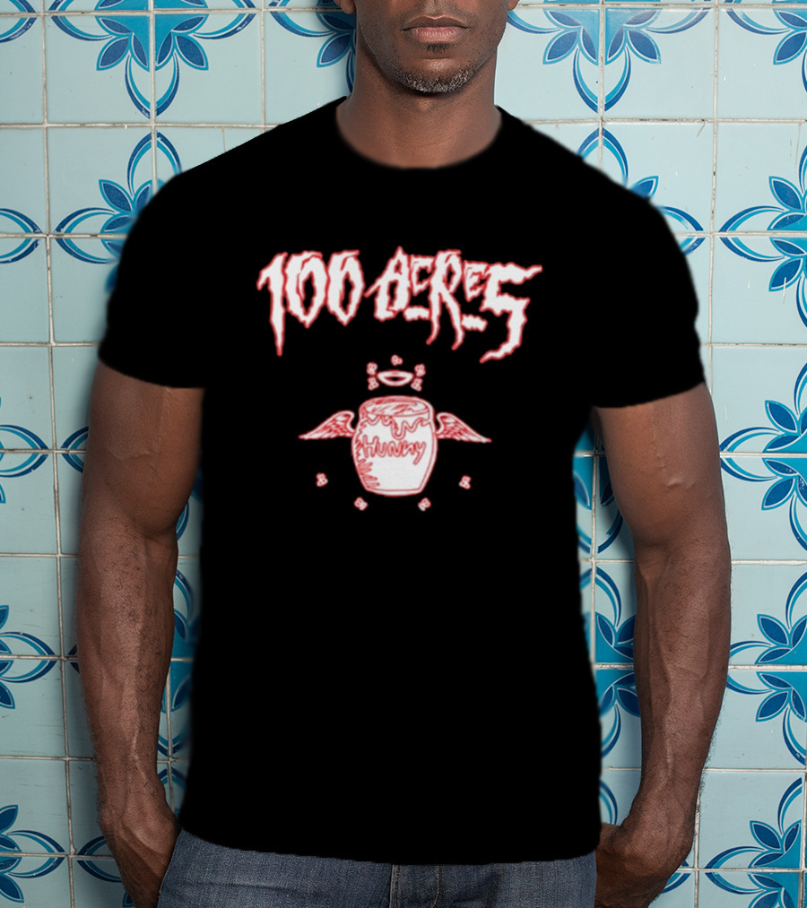 100 Acres Hunny Winged Honey Pot With Dripping Text And Doodles T-Shirt