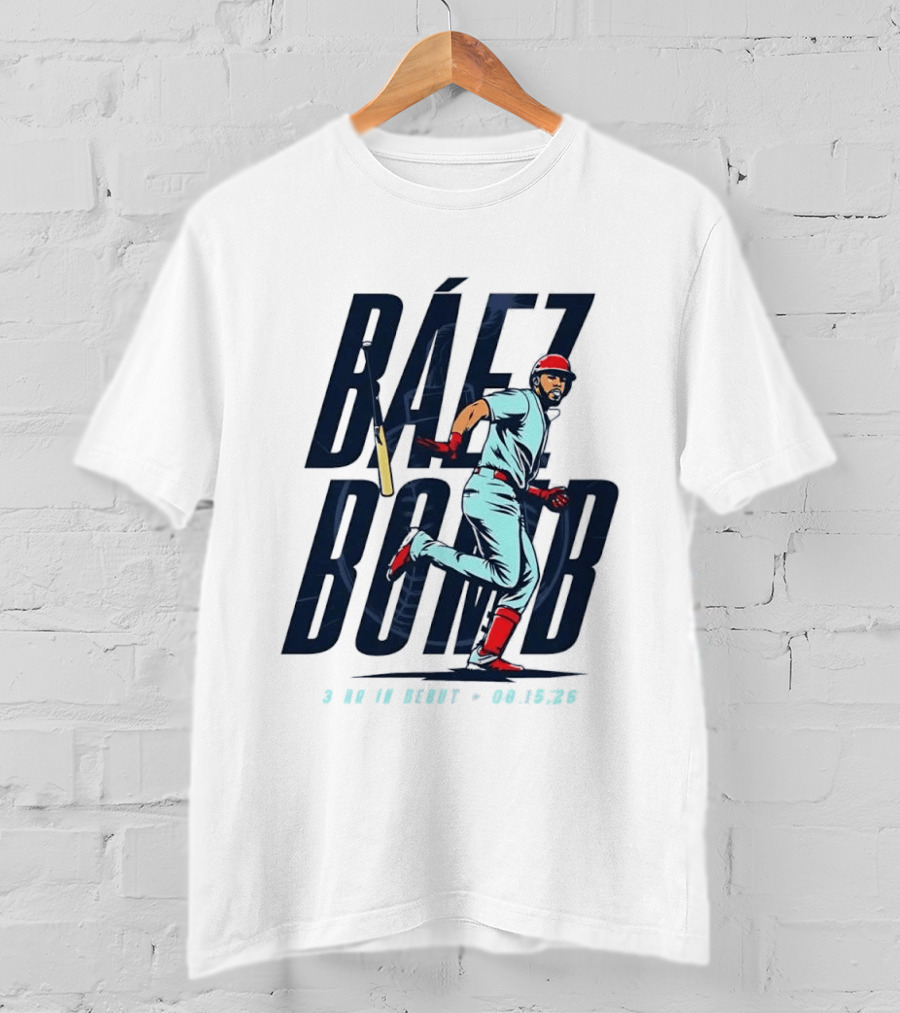 Báez Bomb 3 HR In Debut 08 15 26 Cartoon Baseball Player Running T-Shirt