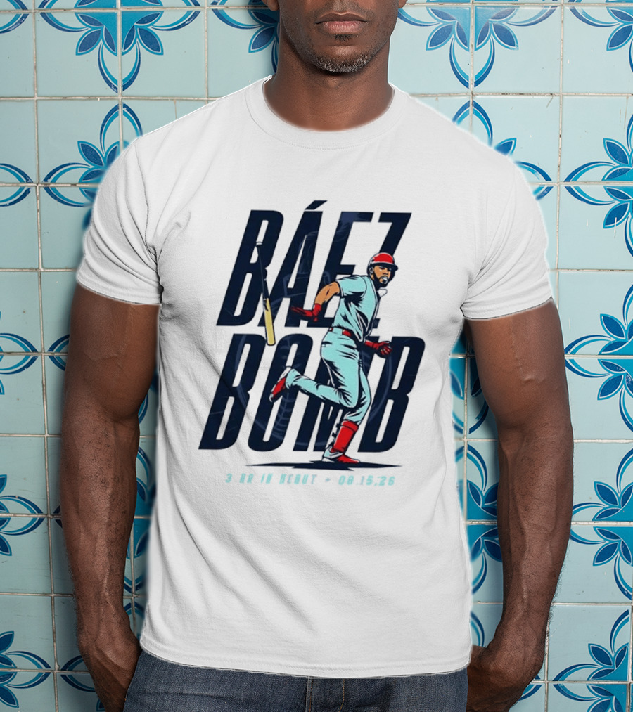 Báez Bomb 3 HR In Debut 08 15 26 Cartoon Baseball Player Running T-Shirt