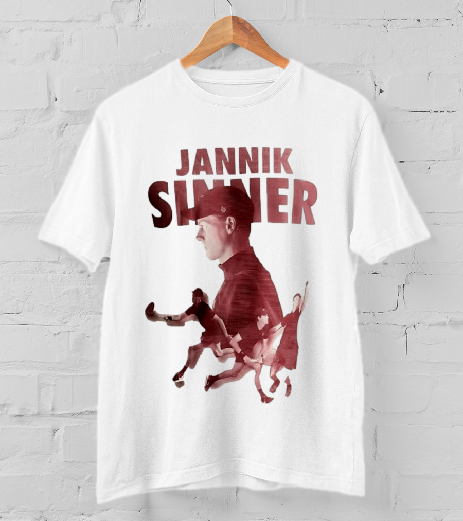 Jannik Sinner Red Double Exposure Tennis Action Poses T-Shirt