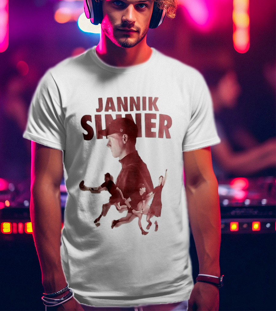 Jannik Sinner Red Double Exposure Tennis Action Poses T-Shirt