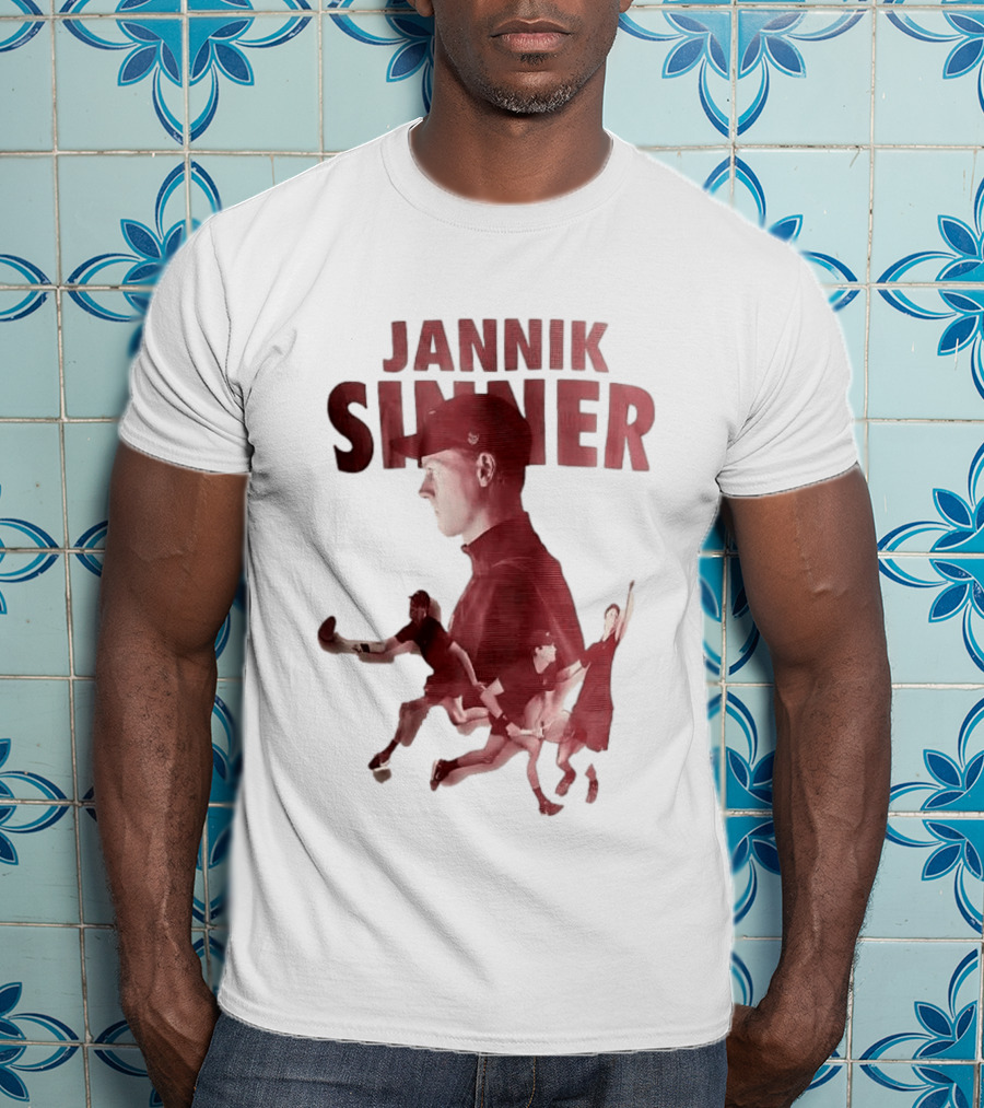 Jannik Sinner Red Double Exposure Tennis Action Poses T-Shirt
