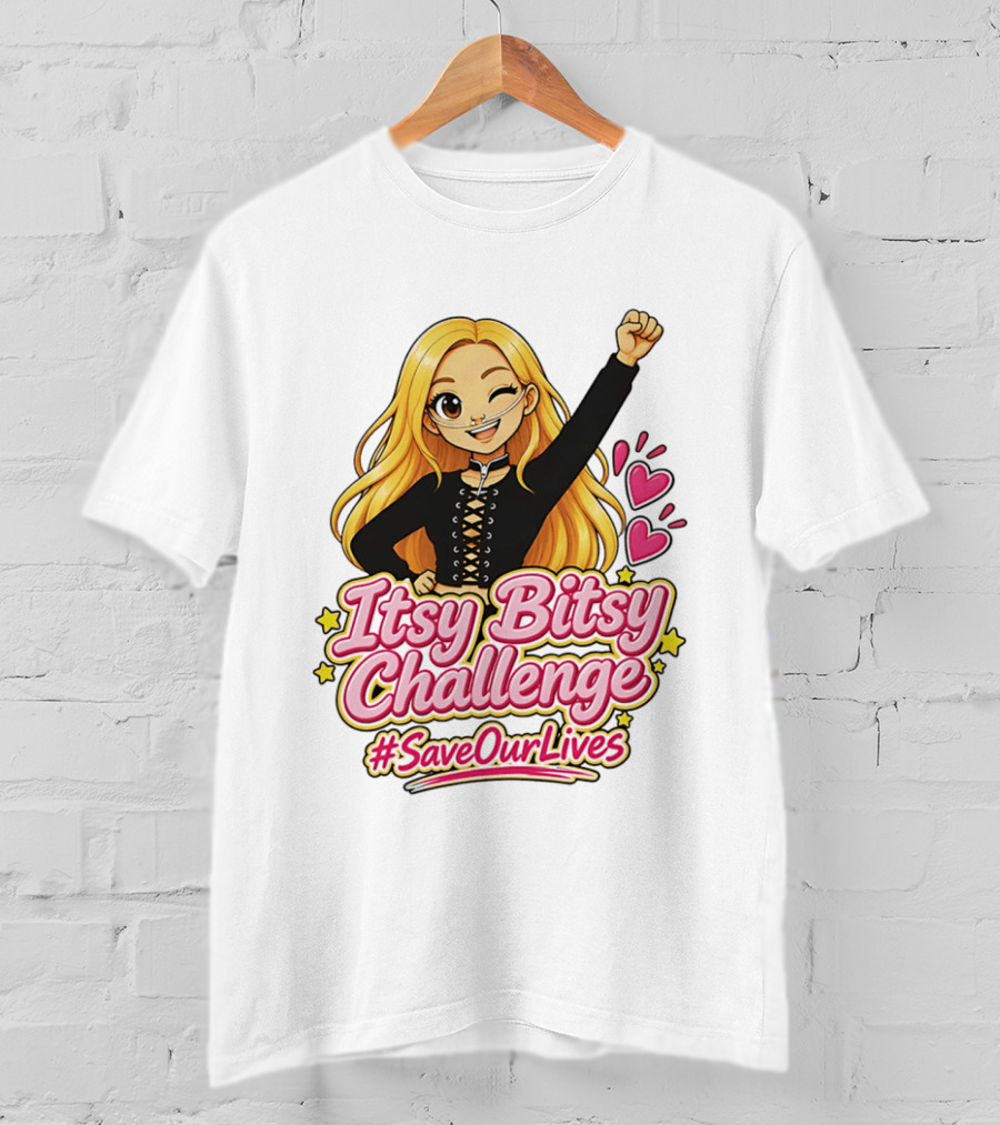 Itsy Bitsy Challenge SaveOurLives With Animated Character And Hearts T-Shirt