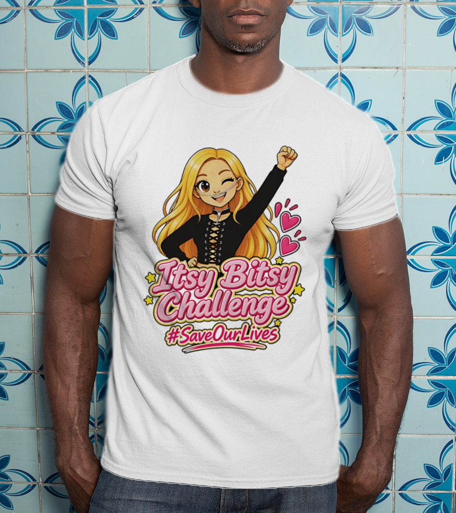 Itsy Bitsy Challenge SaveOurLives With Animated Character And Hearts T-Shirt