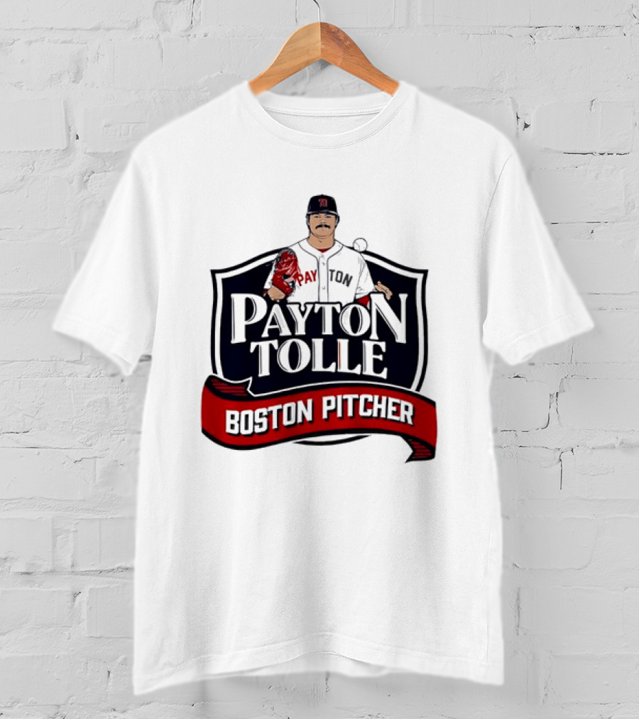 Payton Tolle Boston Pitcher Cartoon Player Shield Ribbon T-Shirt
