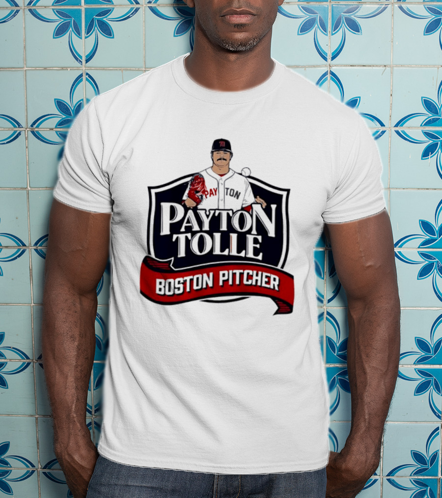 Payton Tolle Boston Pitcher Cartoon Player Shield Ribbon T-Shirt