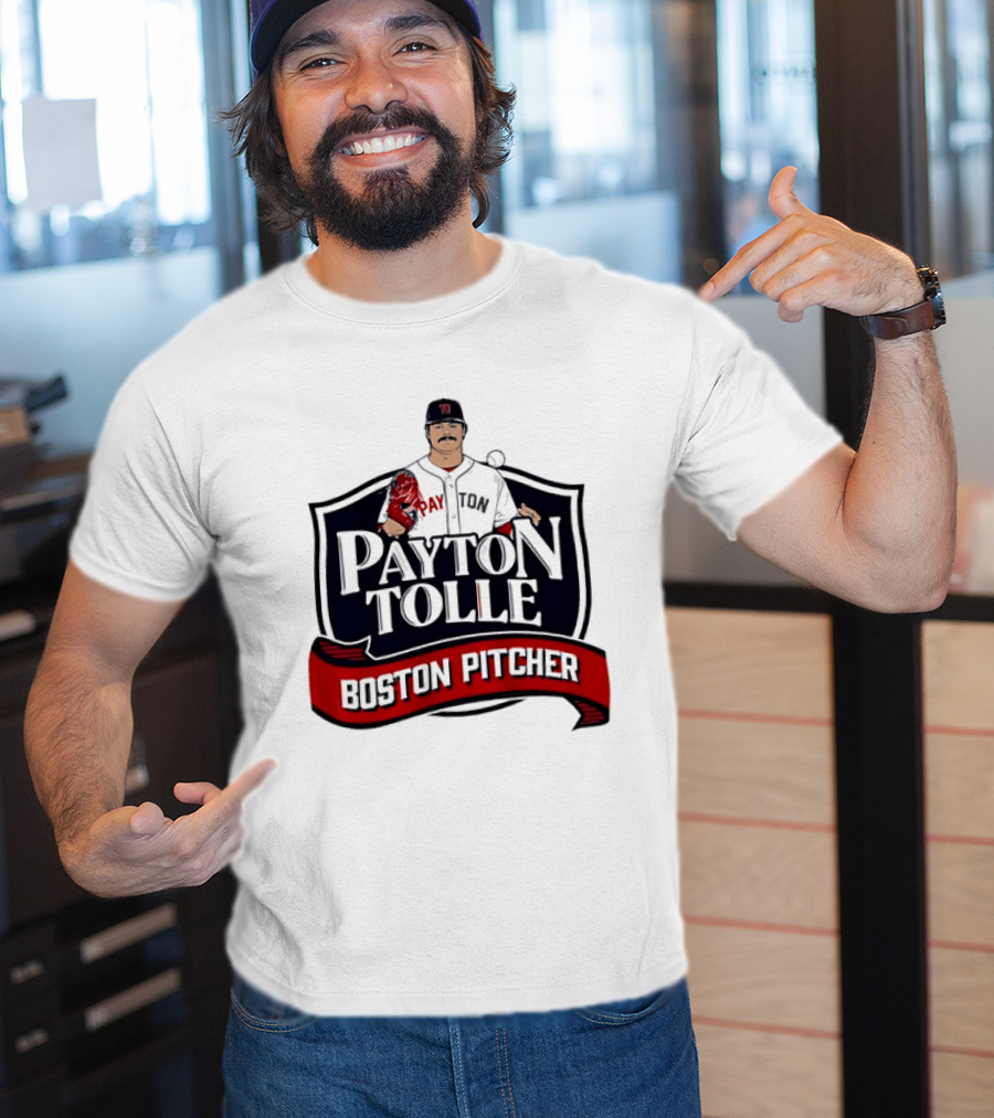 Payton Tolle Boston Pitcher Cartoon Player Shield Ribbon T-Shirt